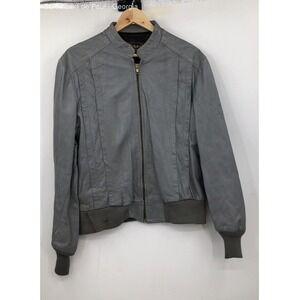 Reed Sportswear Gray 70s Leather Cropped Biker Zip Up Jacket Women's M Vintage